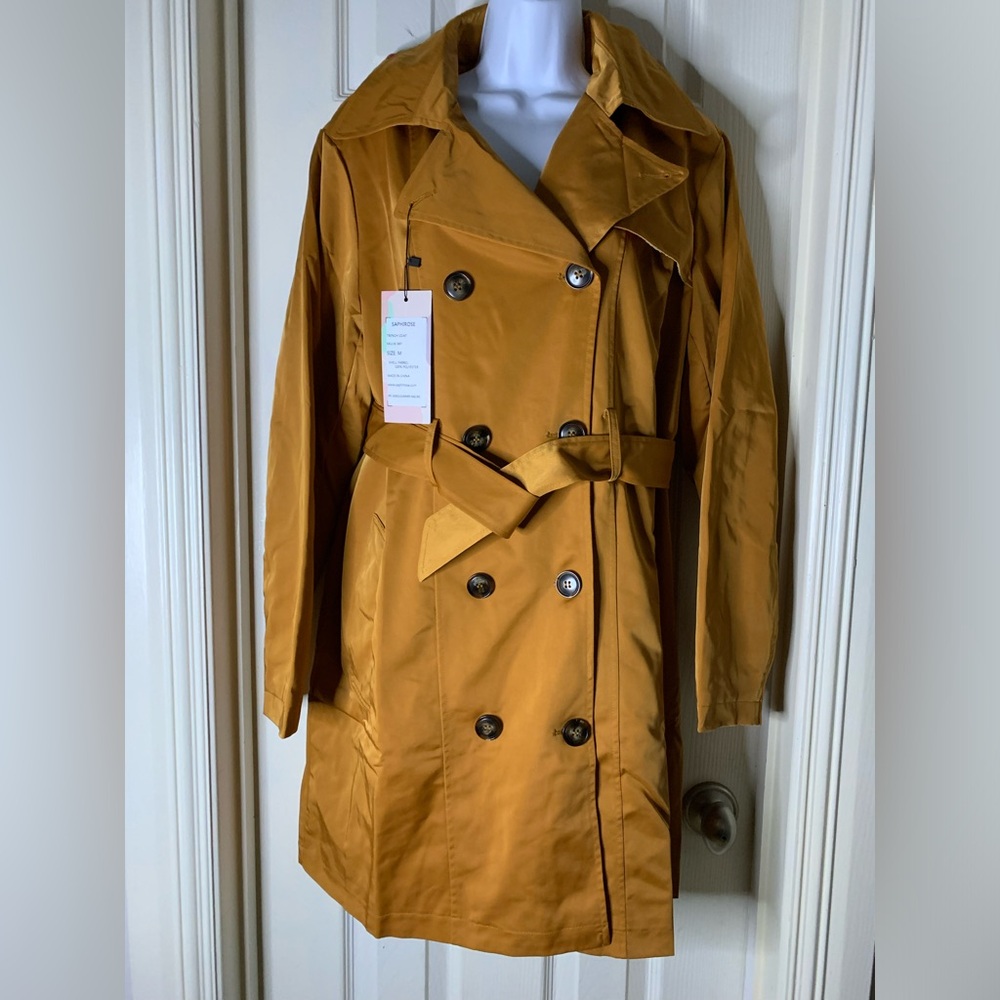 SaphiRose Women's Water-Resistant Trench Coat Long Peacoat with Removable Hood - Picture 4 of 12